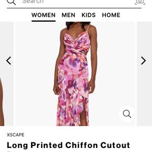 Xscape Long Printed Chiffon Cutout Dress